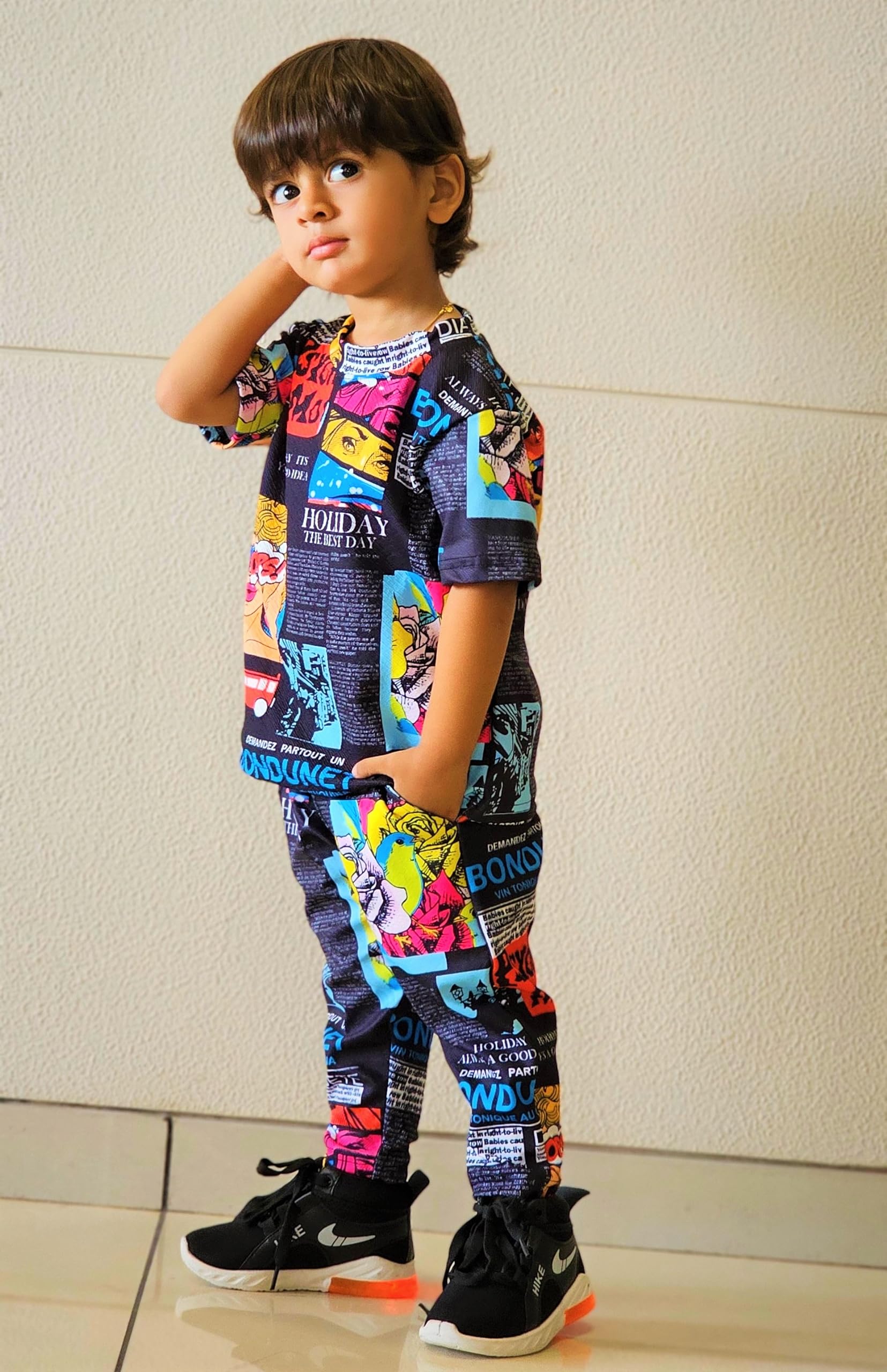 EMBLIKA Kids Polycotton Printed T-shirt and Pant Set for Casual Wear || Co-ord Set for Kids (Black, 1-2 Year) 3