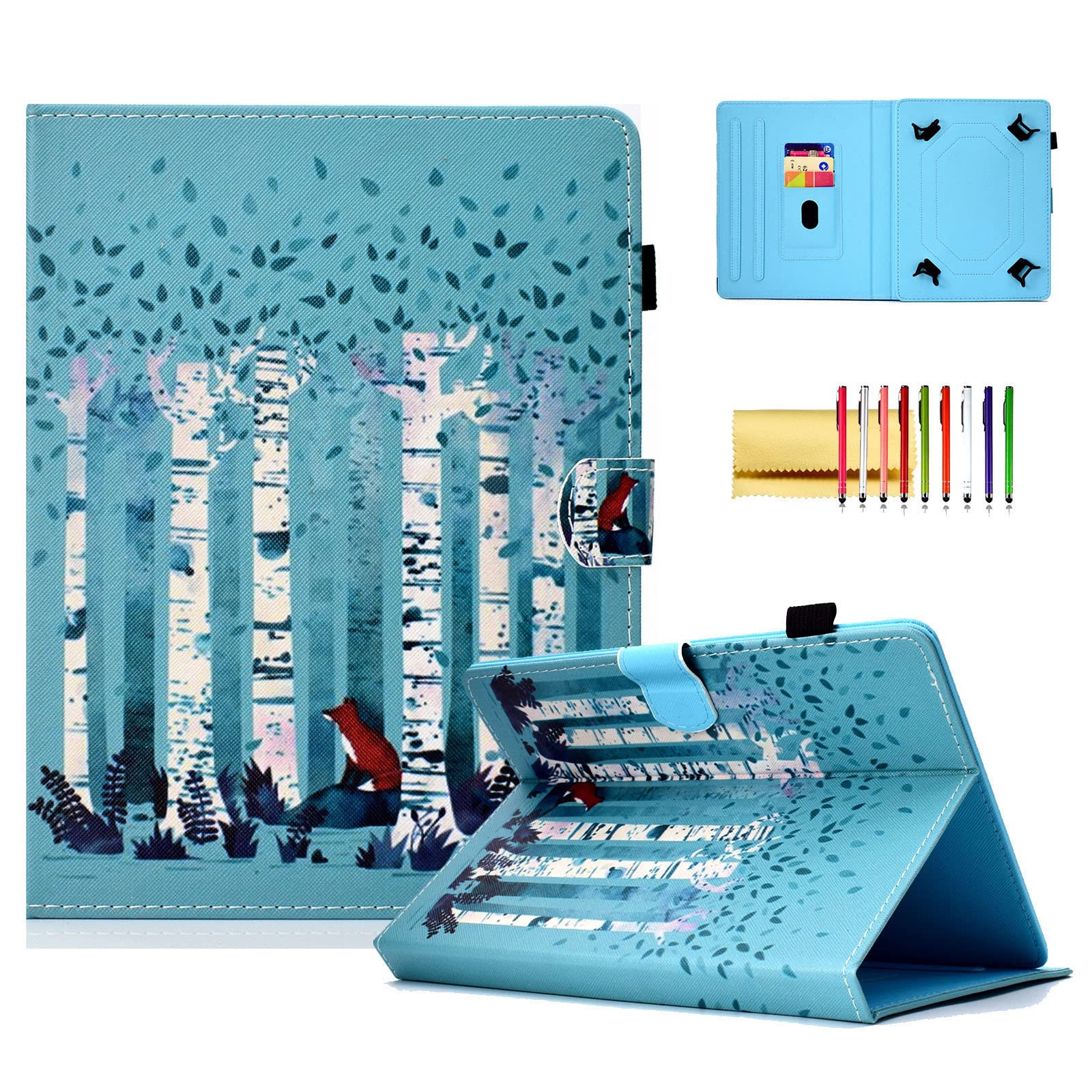 Techcircle8-inch Tablet Case, Pretty Folio Stand Cover w/ [Pencil Holder] [Card Slots] Magnetic Protective Case for Lenovo/Samsung Galaxy Tab 8.0 Series, iPad Mini 7.9, Fire HD 8, Green Forest