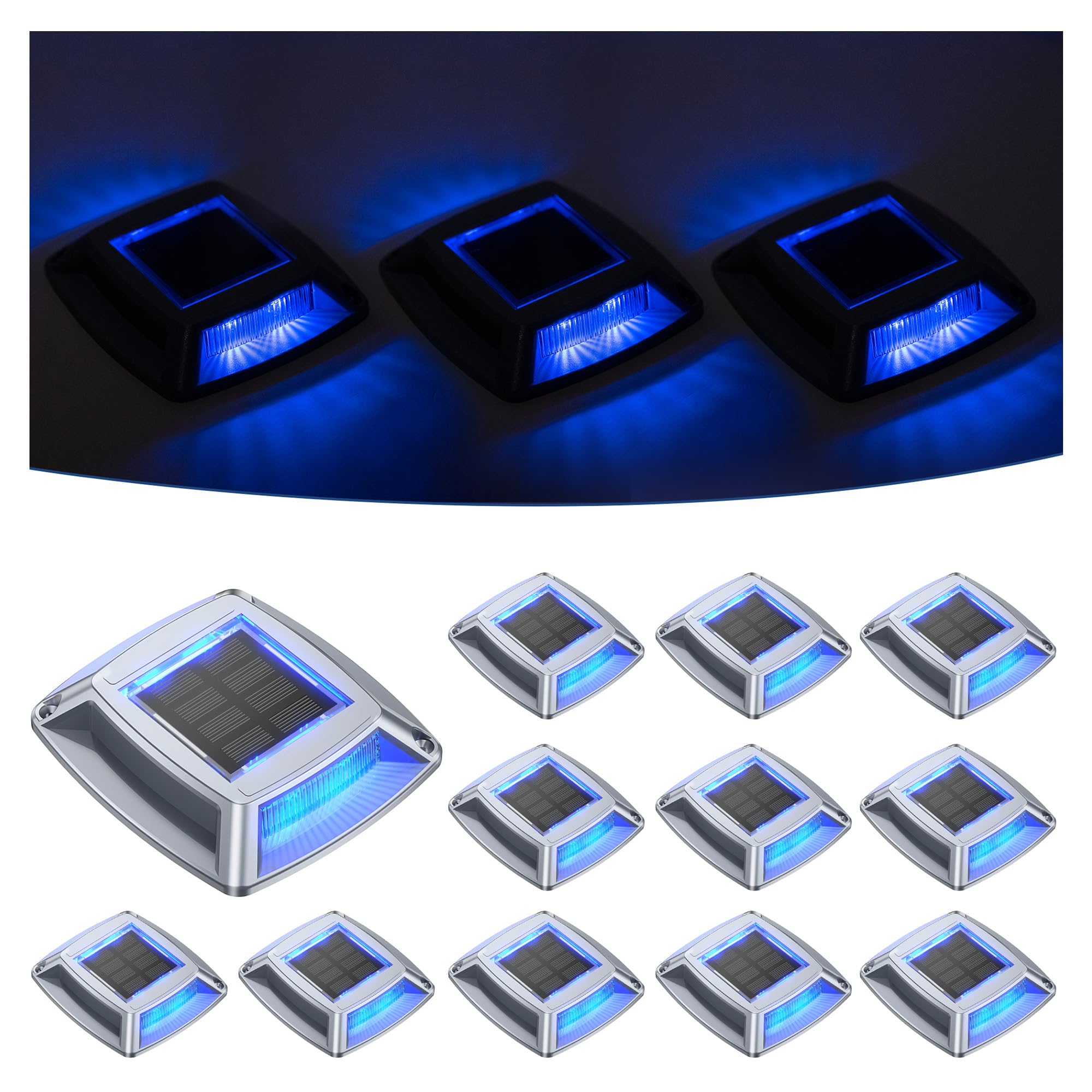 Luci Solari Esterno 12 Pezzi Segnapasso LED Esterno Impermeabile IP68 Lampione Solare Blu Faretti Giardino Solari 24LM Luci LED Solari da Esterno Giardino per Terra, Scale e Piscina