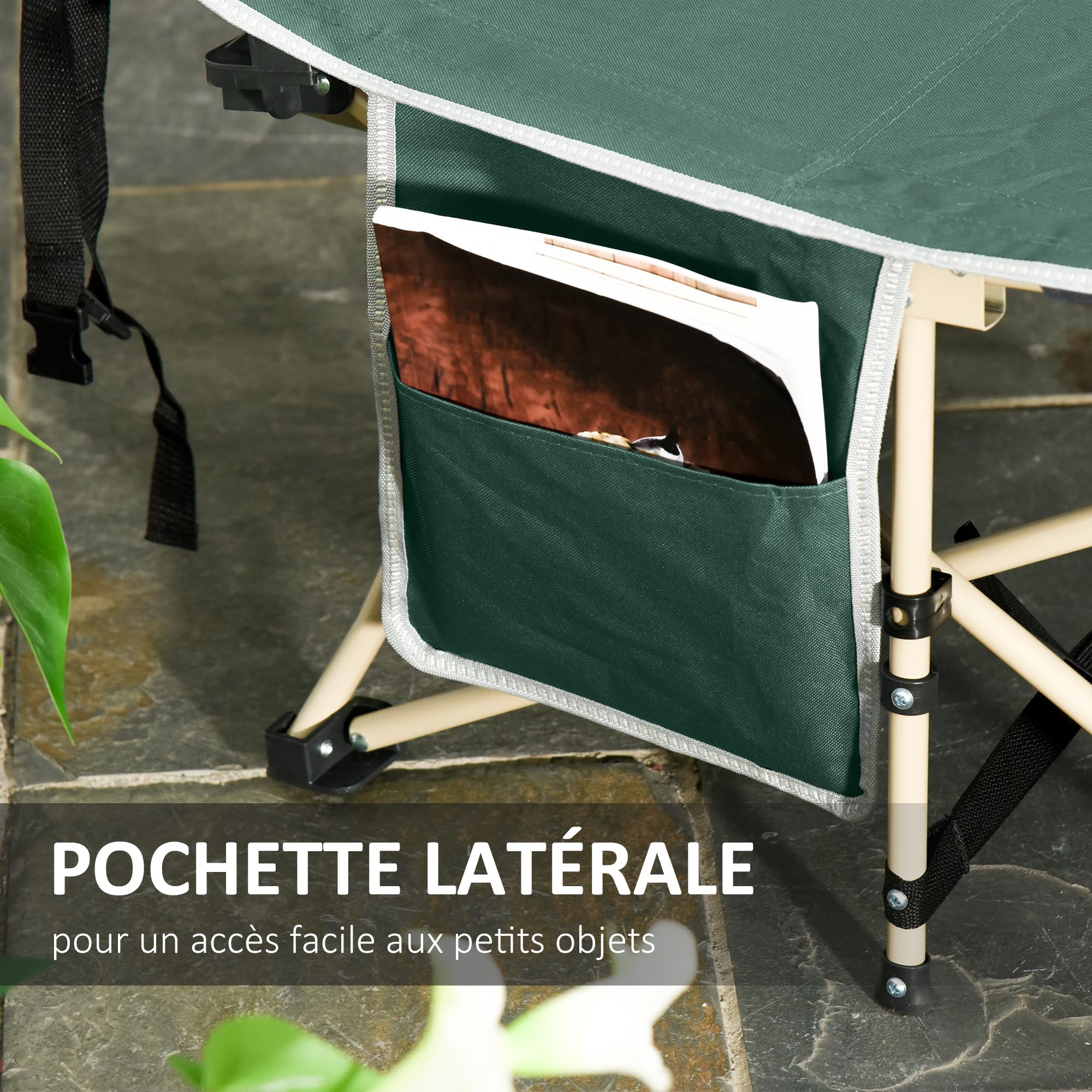 Outsunny Lit de Camping Pliable, lit de Camp pour Adultes, Cadre en Acier Sac de Transport Inclus Charge Max. 150 kg 190 x 68 x 52 cm