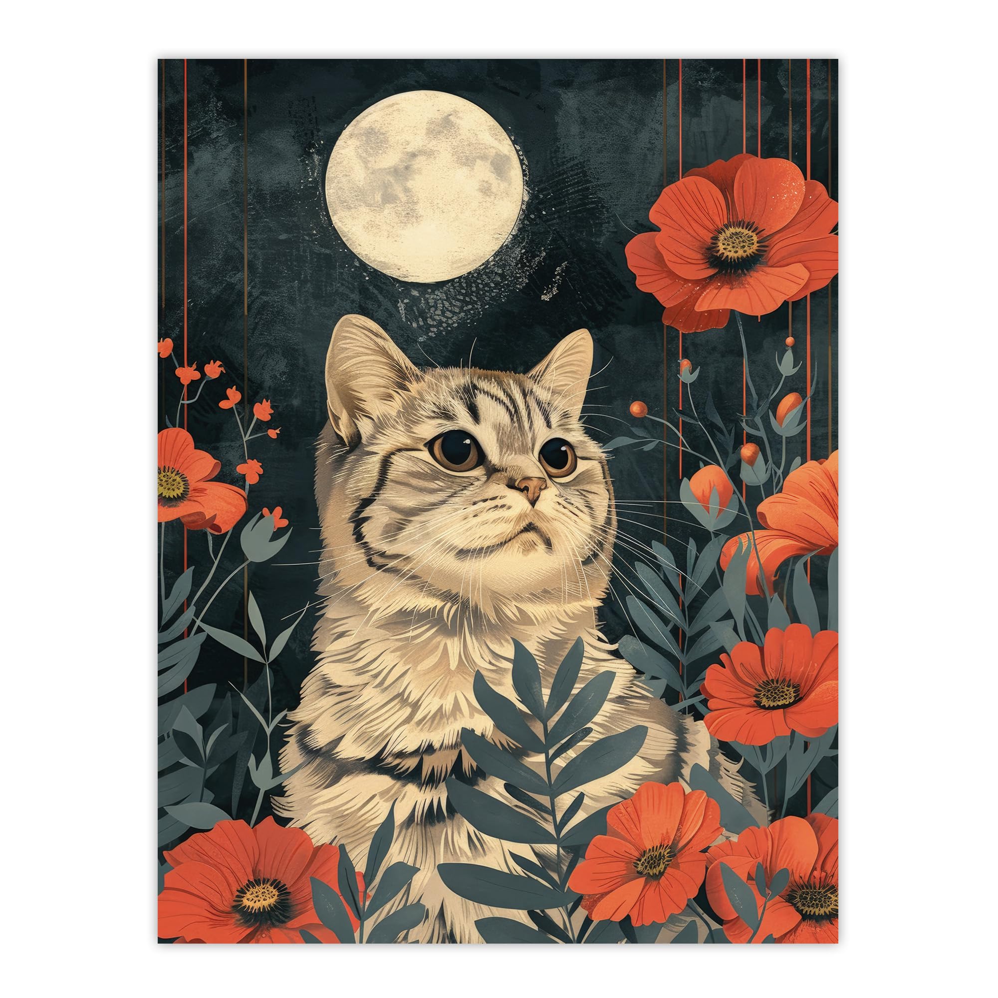 Artery8 Kitten in Poppies by Moon Cat Lover Animal Nature For Living Room Large Wall Art Poster Print Thick Paper 18X24 Inch