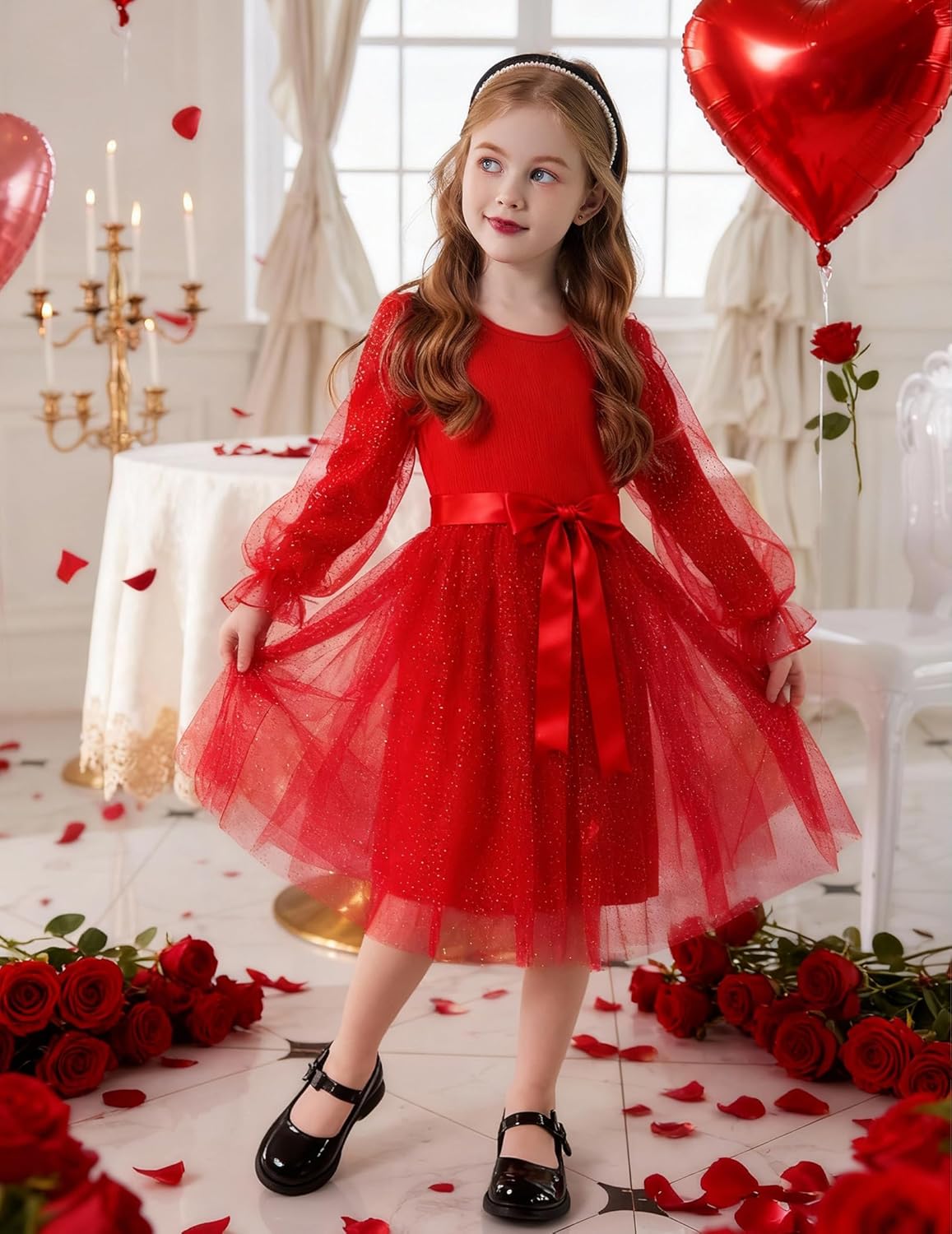 Arshiner Toddler Christmas Dress Girls Sequin Tulle Puff Long Sleeves Tutu Dress Princess Birthday Party Clothes 1-6T - Image 2