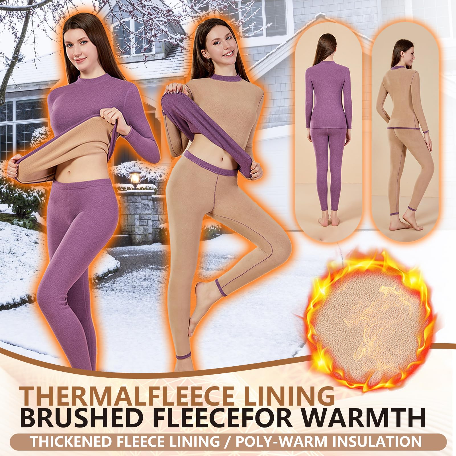 Conjunto de Ropa Interior Térmica para Mujer, Conjunto de Capa Base para Mujer, Leggings Térmicos de Manga Larga para Entrenamiento de Invierno