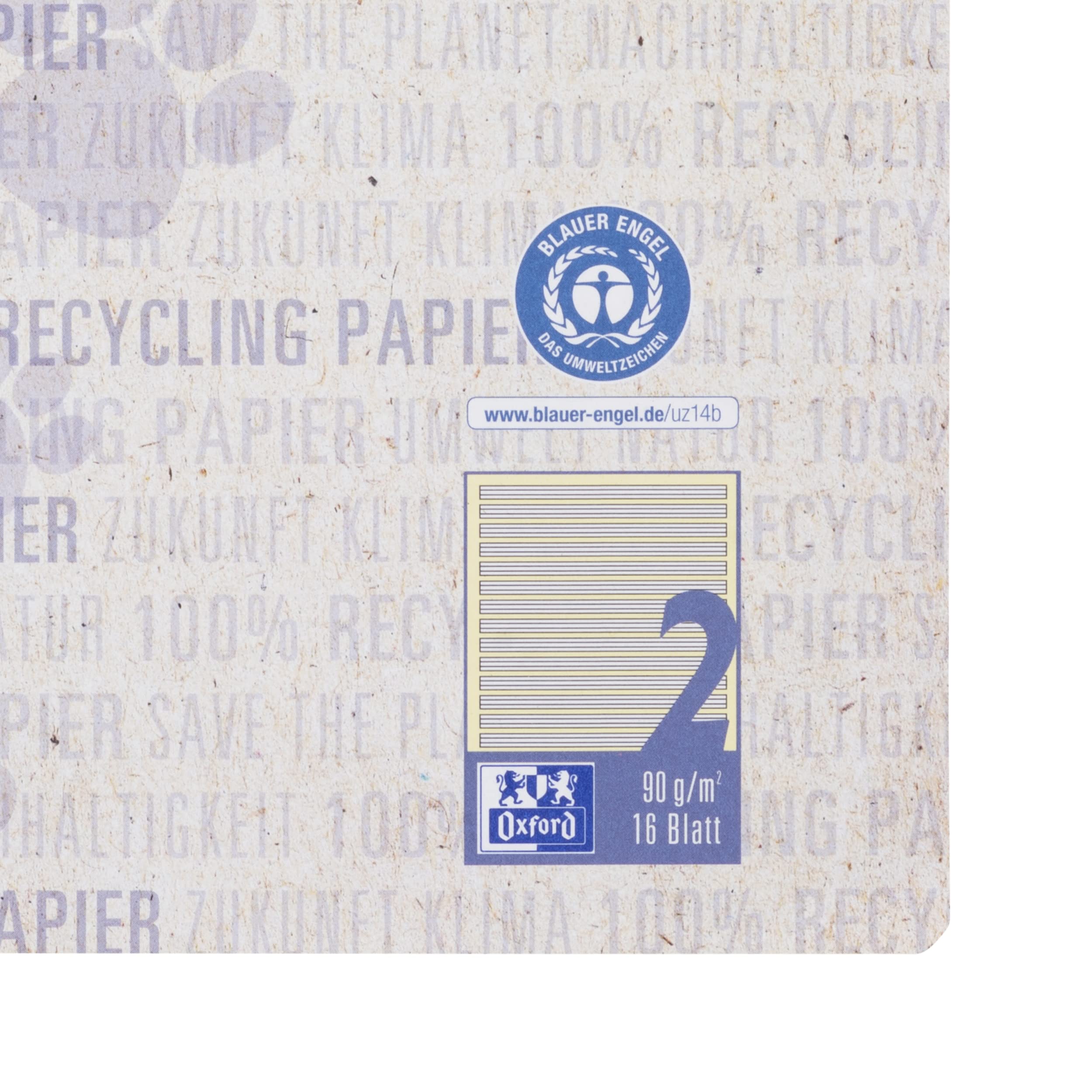 Oxford Schulheft A4 Recycling, 16 Blatt, Lineatur 2, liniert, 15 Stück