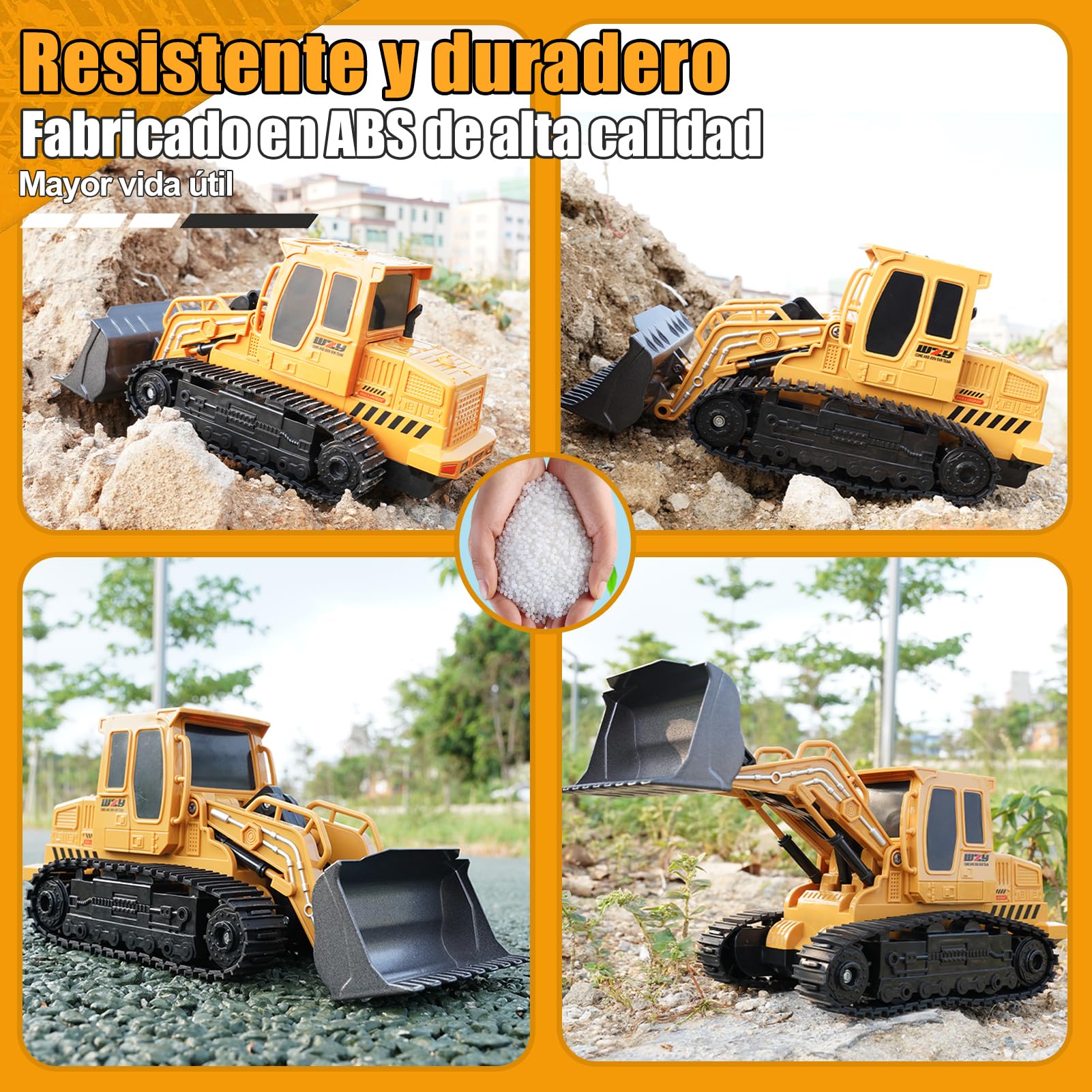 Jiakora Bulldozer Teledirigido, Juguete de Vehículos de Construcción, Pala Cargadora Teledirigida, Excavadora RC de 2,4 GHz con Luces Sonoras y 2 Batería Recargable, Regalo para Niños de 4 a 12 Años