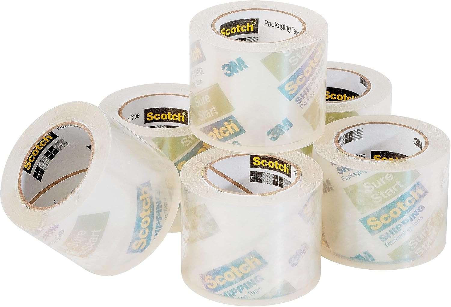 Scotch Sure Start Shipping Packaging Tape, 1.88" x 25 yd, Designed for Packing, Shipping and Mailing, No Splitting or Tearing, 1.5" Core, Clear, 6 Rolls (DP-1000RF6)