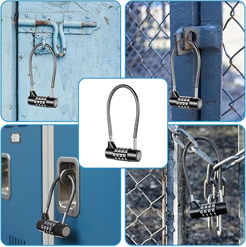 Miniatura 7 de Cerradura de cable de 4 dígitos con combinación, bloqueo de cable de acero de aleación de zinc de 7 pulgadas para taquillas, gimnasio, caja de