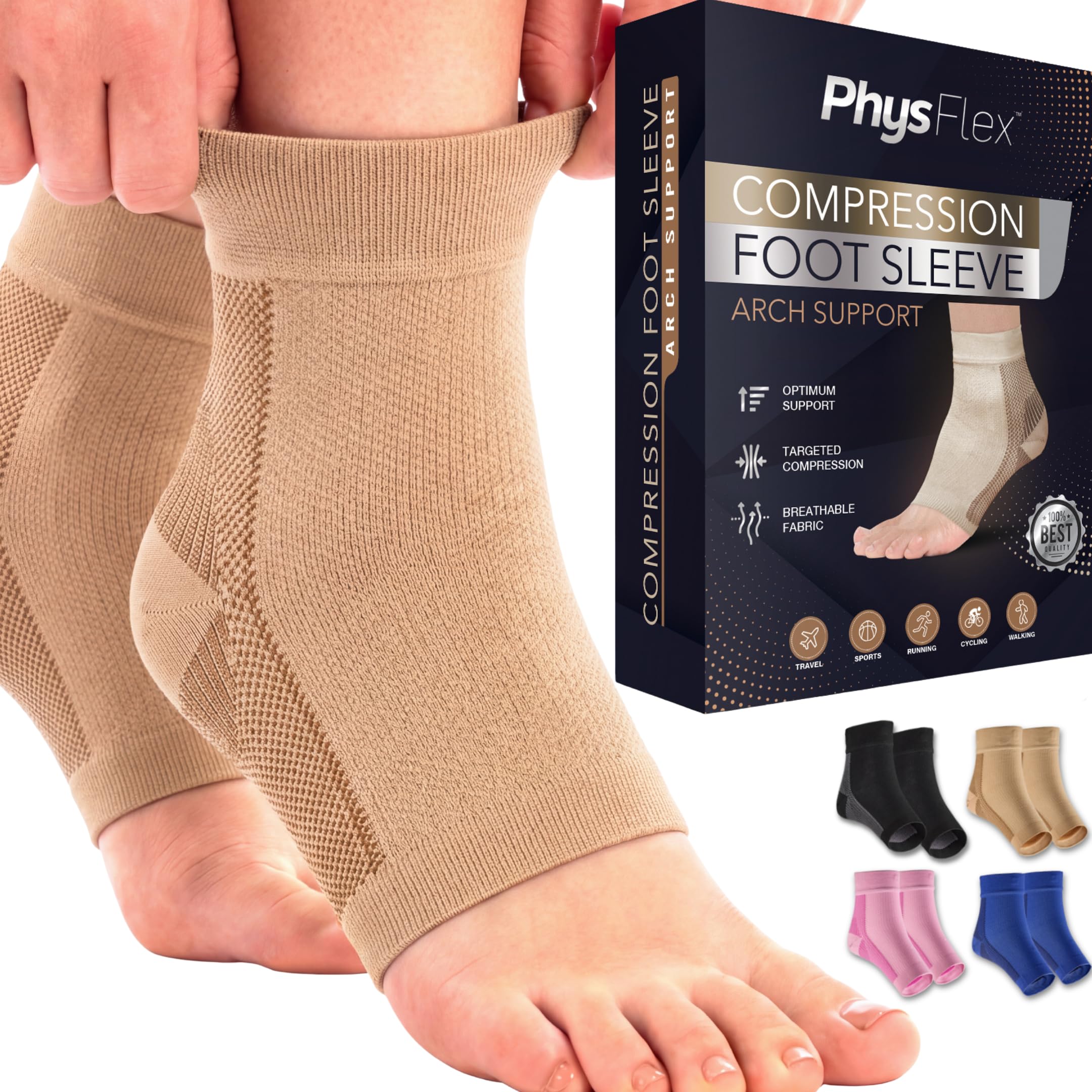 Photo 1 of Compression Socks 20-30mmHg for Plantar Fasciitis, Achilles Tendonitis Relief - Ankle Compression Sleeve for Heel Spurs, Foot Swelling & Fatigue - Arch Support Brace for Everyday Use (1 Pair)