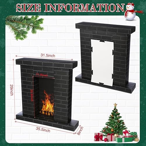 Miniatura 4 de Chimenea de cartón navideño 3D falso 35.5 x 31.5 x 8 pulgadas, chimenea corrugada con accesorios de fotos de fuego, soporte de cartón recortado para