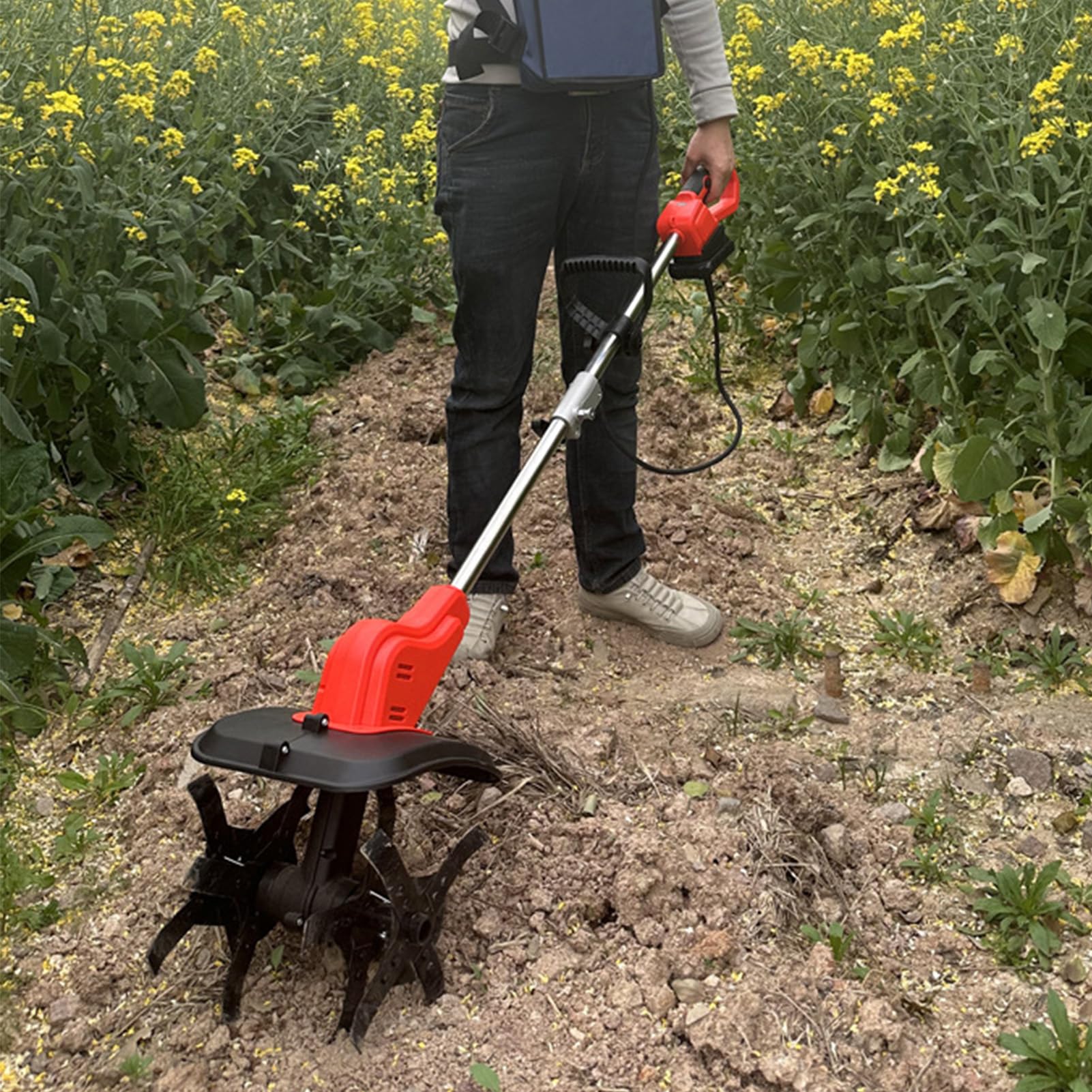 Generic 21 V akumulatorowa glebogryzarka ogrodowa, elektryczna glebogryzarka z wyświetlaczem cyfrowym, 4 ustawienia prędkości, głębokość 24 cm i szerokość 30 cm