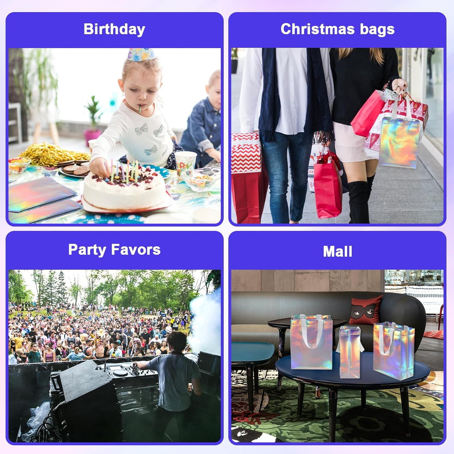 30 pcs Iridescent Gift Bags, Non-woven Reusable Party Bags with Handles 10x8.6x4 in Stylish Holographic Goodie Bag Party Favor Handbag for Birthday Weddings Holiday Shopping - Image 6