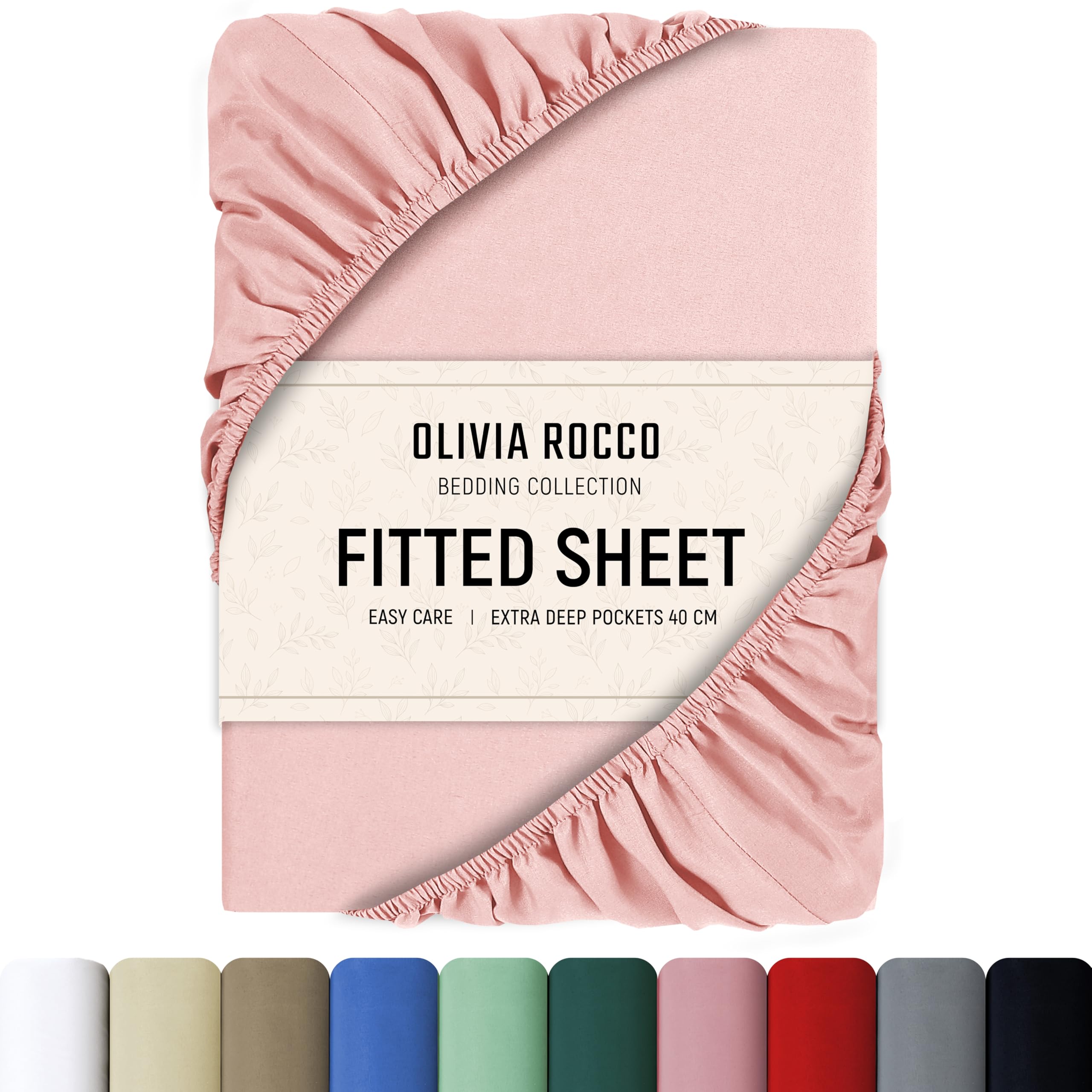 Olivia Rocco Fitted Sheet Extra Deep Pocket 16 inch (40 cm) Soft Brushed Microfibre Fabric Shrink & Fade Resistant Easy Care Bottom Sheets, King Size Pink