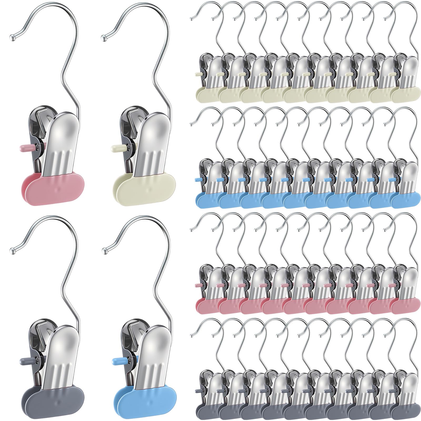 Otoolling 100 Pcs Laundry Hook, Clothes Hanger Clips for Closet Organizer Socks Towels, Space-Saving Clothespin, Hanging Clips Hook Clothes Pin for Wardrobe Travel Pants Socks Handbag, 4 Colors