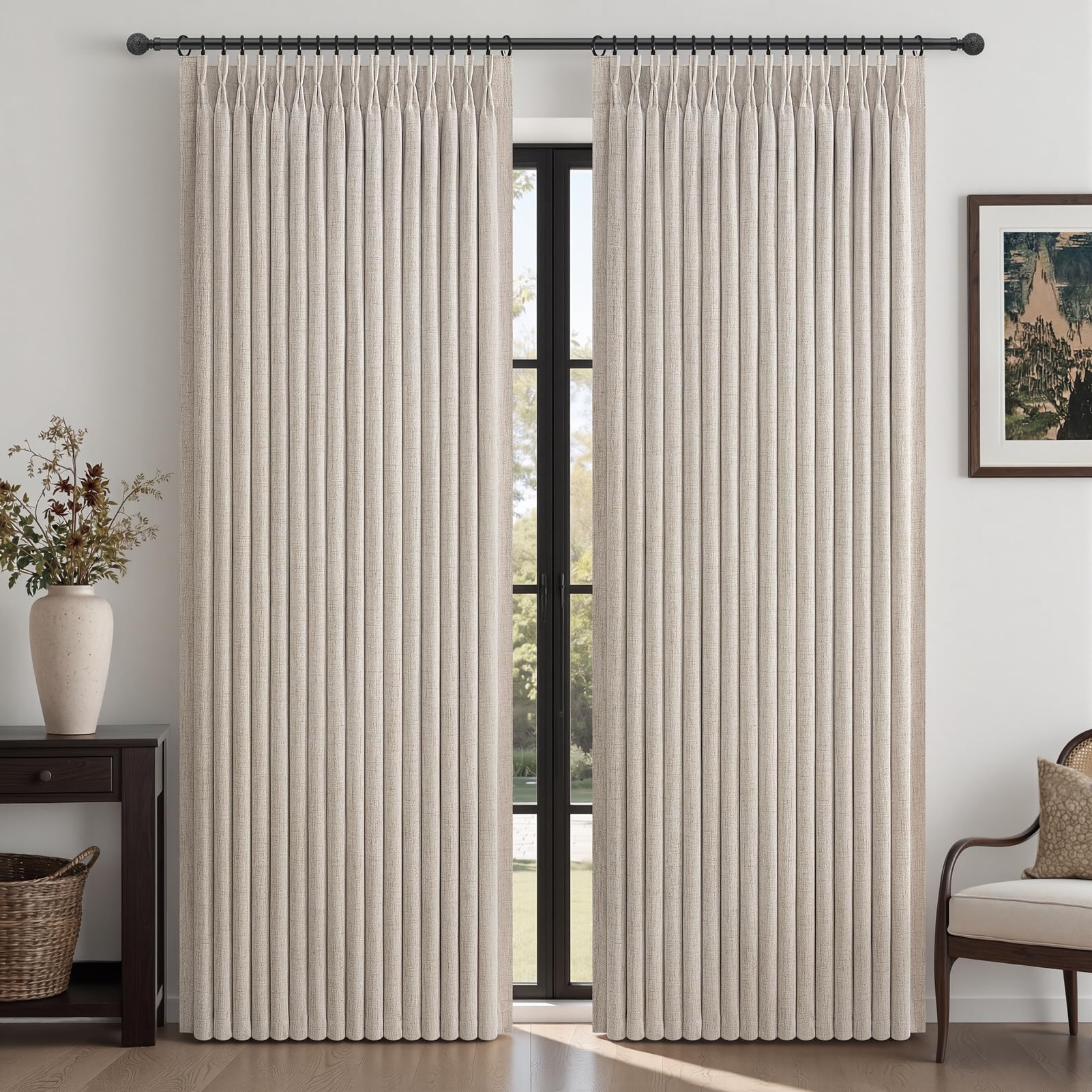 Photo 1 of LuxuNap Blackout Linen Pinch Pleat Curtains - 50"W x 84"L - Greyish Brown (2