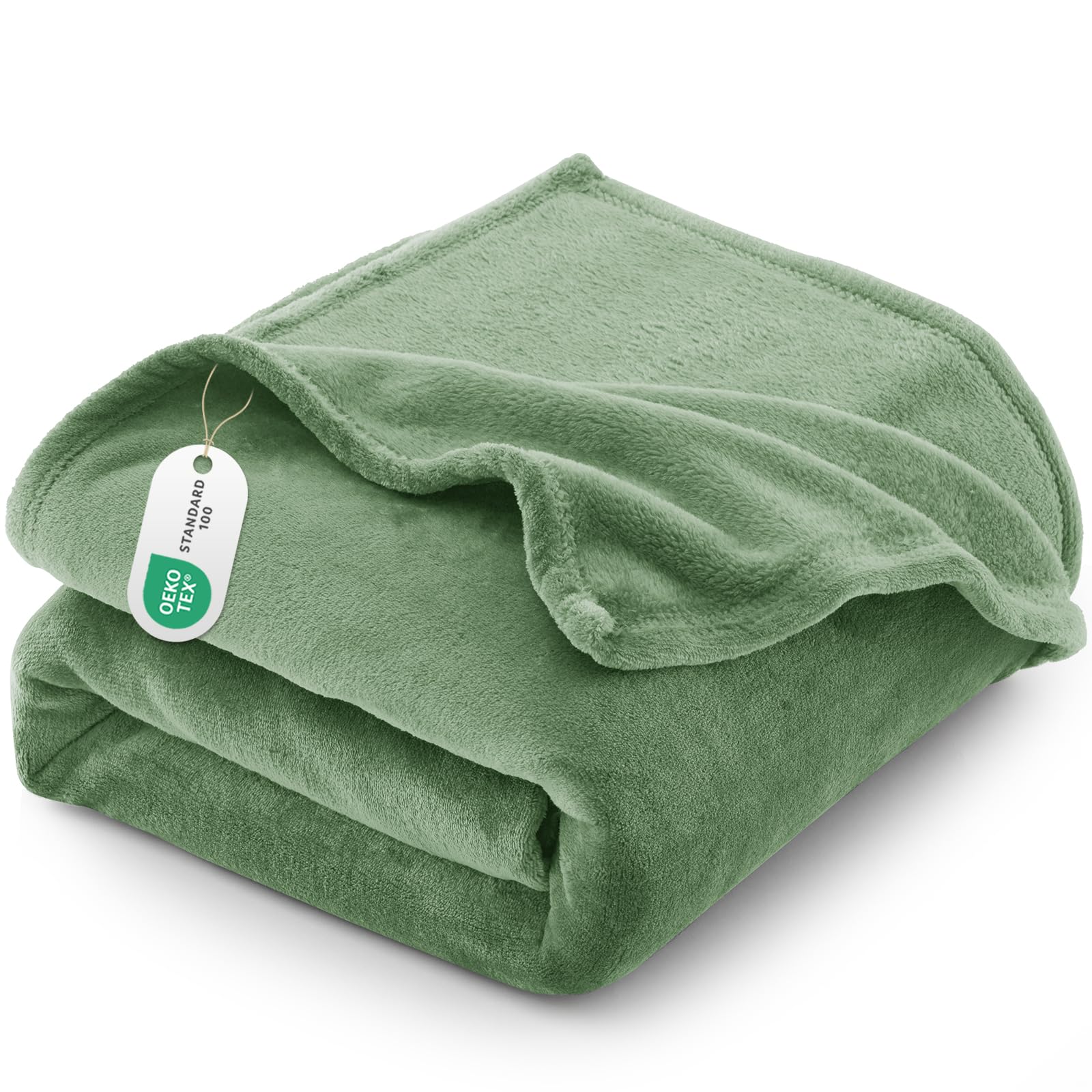 CozyLux Large Blanket for Sofa, Flannel Blanket for 135/150 Bed, Microfibre, Soft and Warm, Lightweight and Breathable, Ideal for Winter, 220 x 240 cm, Green