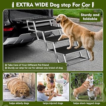 Extra Wide Dog Ramps for Cars,48.2cm Widen Dog Steps for Large Dogs | Portable Aluminum Folding Dog Stairs,Lightweight Pet Ramp for Cars SUV & Trucks, Supports up to 100KG
