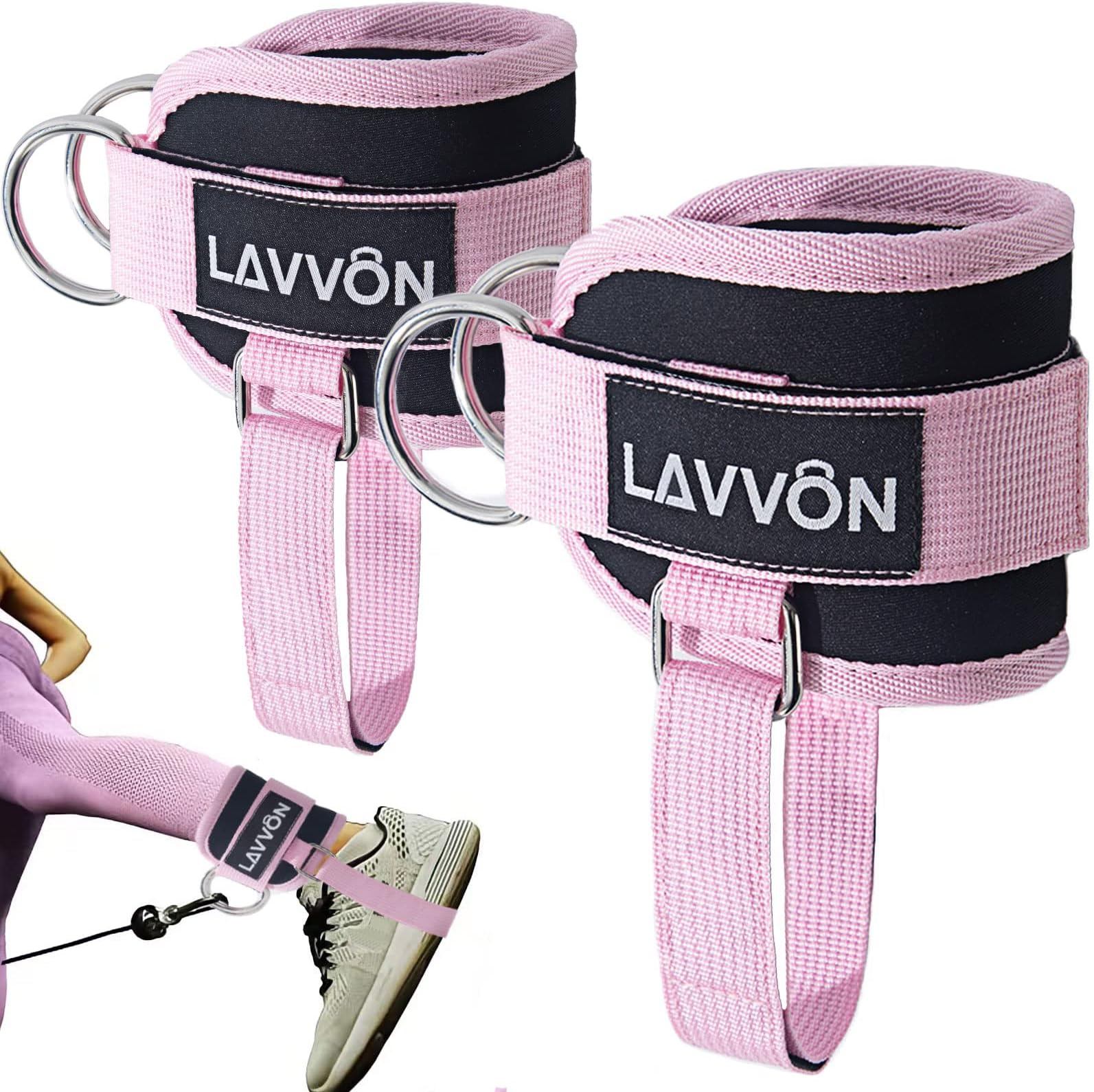 LAVVON Ankle Straps for Cable Machines Kickbacks - Adjustable Comfort Ankle Cable Attachments for Gym Ankle Cuff Cable Machine Glute Kickback Straps - Leg Extensions, Curls & Ankle Cuffs Women