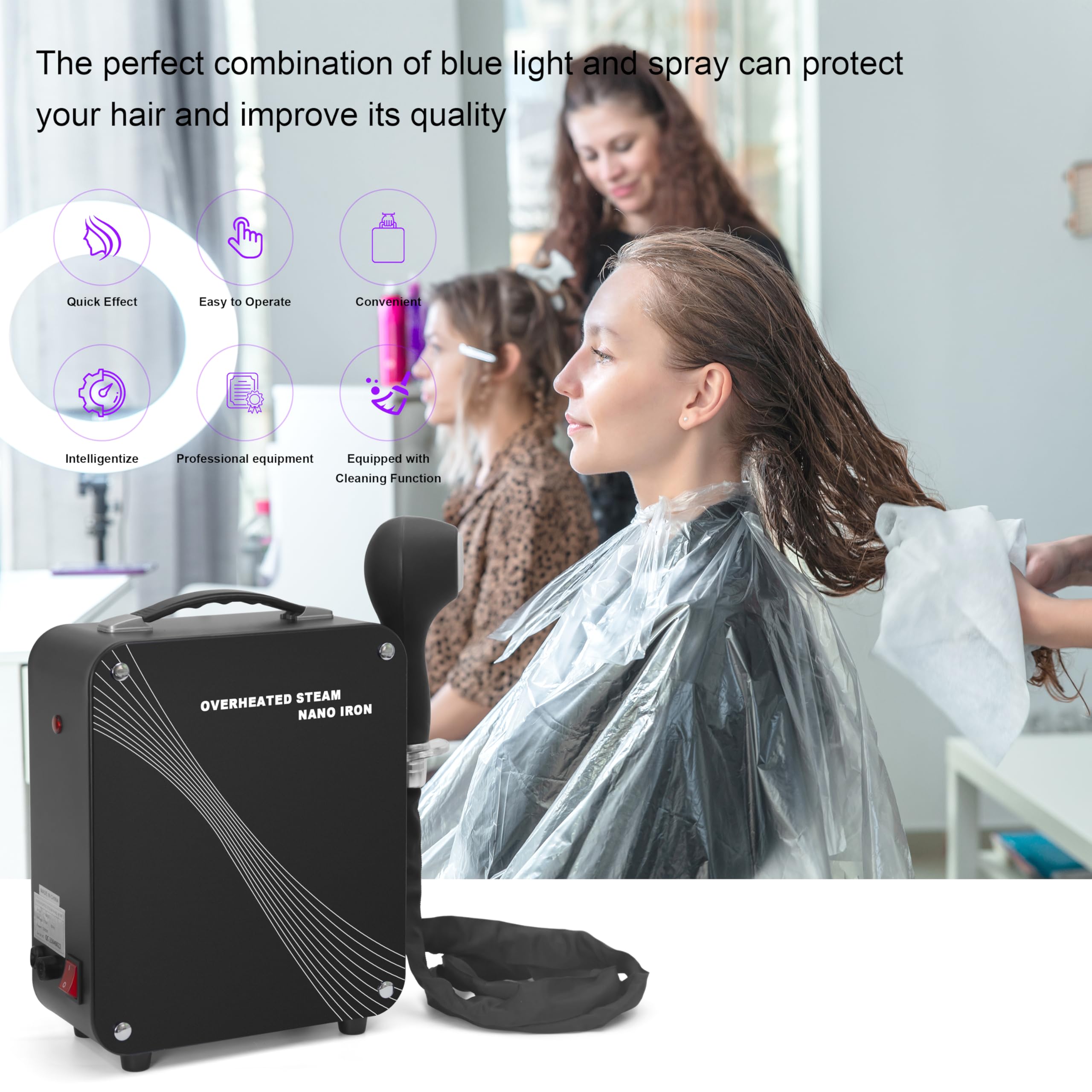 Elitzia Profesjonalny nano-parownik do naturalnych ciemnych włosów do pielęgnacji skóry głowy, przenośny, niebieski nano-parownik do ćwiczeń kosmetycznych i spa dla większej miękkości i połysku ETD304
