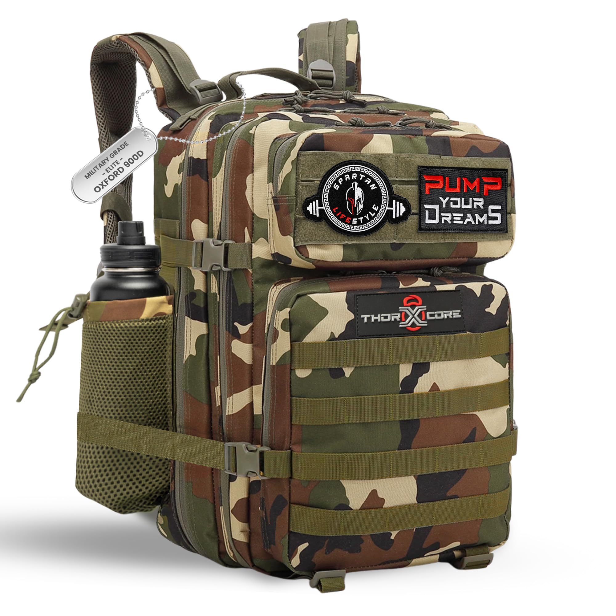 Zaino CrossFit | Zaino Tattico Militare 45L Impermeabile, Multitasche, per Palestra, Campeggio, Escursione o Viaggio – Robusto e Personalizzabile con Patch Inclusi