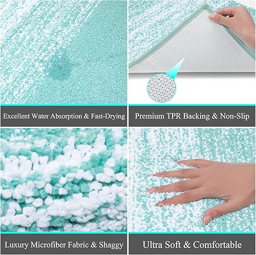 Miniatura 4 de Vaukki Juego de alfombras de baño de 3 piezas, antideslizante, de microfibra peluda, absorbente, lavable, tapete de pasillo para bañera (18 x 26