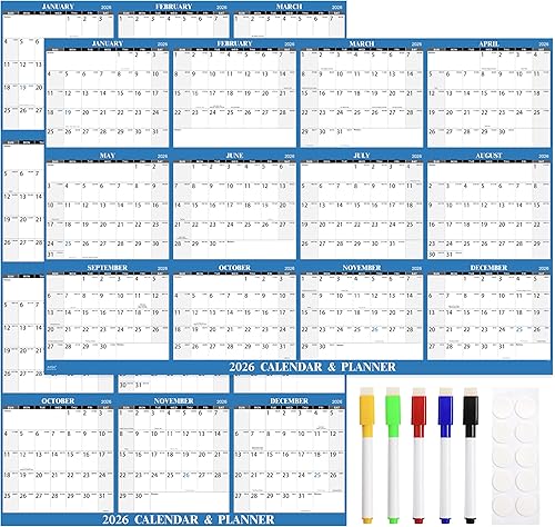 Calendario de borrado en seco 2026 para pared, calendario 2026 de borrado en seco, calendario de pared anual, 48 x 32 pulgadas, enero de 2026 a