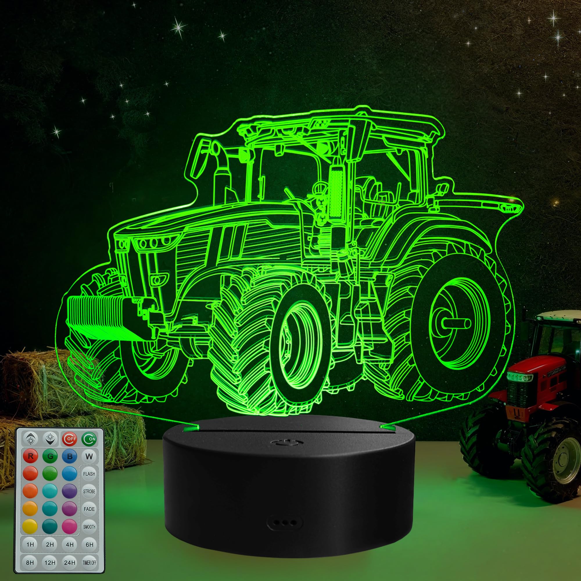 POSSHE Traktor Nachtlicht, Trecker Geschenke, Truck 3D-Illusion Nachtlicht mit 16 Farben ändern, Fernbedienung mit Timer, Kinder Junge Zimmer Dekoration für Geburtstag Weihnachten