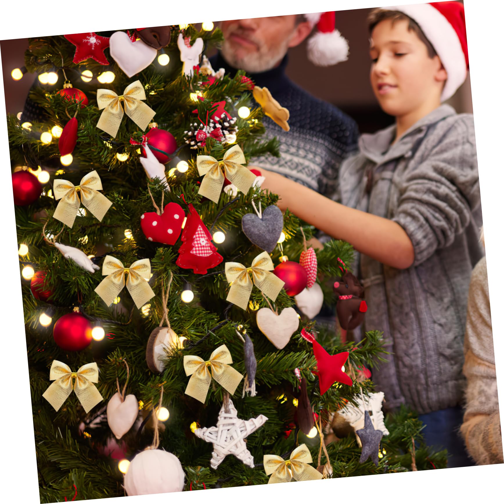 12pezzi Addobbi per Albero di Natale Fiocchi di Nastro Dorati Set da Decorazioni Natalizie per Interni Decorazioni Fai da Te