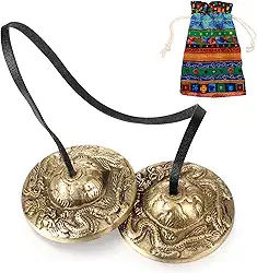 Boao Sinos tibetanos Tingsha de meditação com sinos de meditação com cordão tibetano, sinos de sino de meditação de 6,3 cm, para instrumento de percussão (2 dragões com sino em relevo)