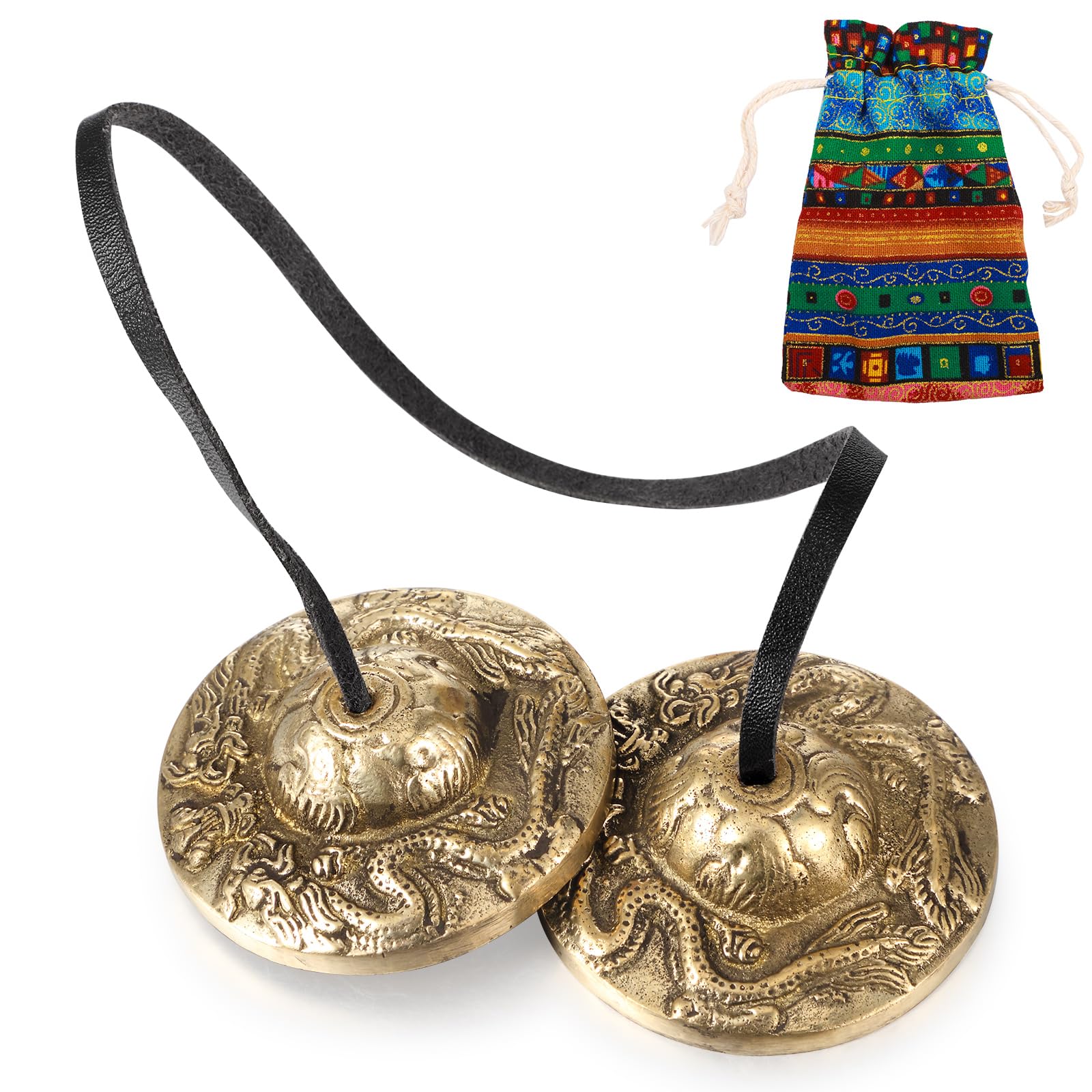 Boao Tingsha Meditation Bell with Bag,2 Dragons with Bell Embossed