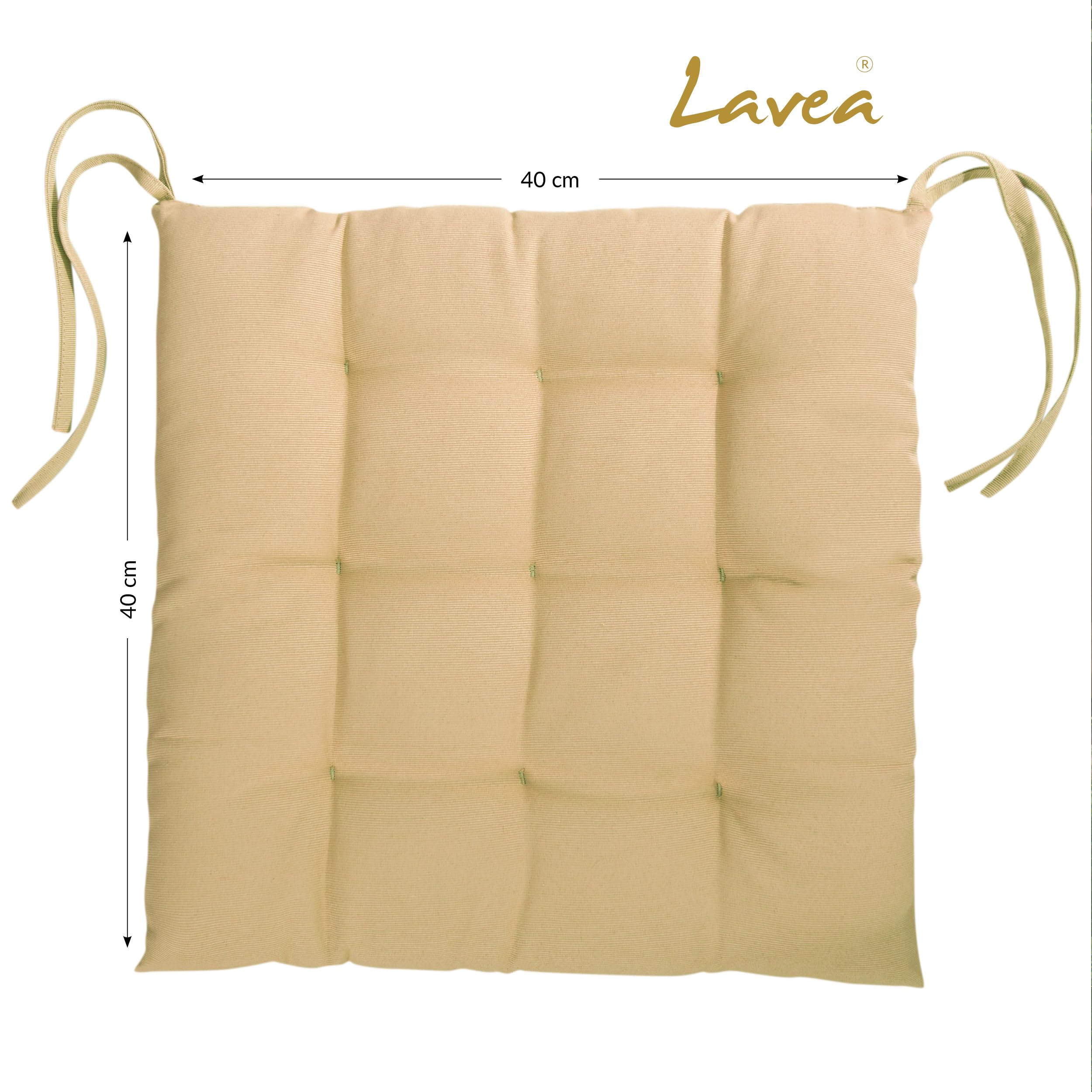 Lavea® Cuscini per Sedia 40x40 cm – Set 8 pz con laccetti – Interni/Esterni – Comodi e Lavabili, per Giardino, Cucina, Balcone e Terrazza - Sabbia