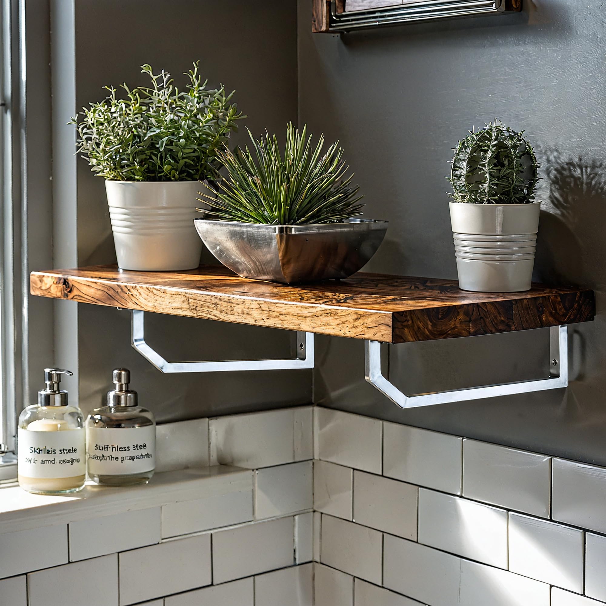 Montixx® Consola de pared y toallero, juego de 2 en forma pentagonal, de acero inoxidable, para soporte de lavabo/base para mesa de agua y lavabo, 33 cm x 15 cm