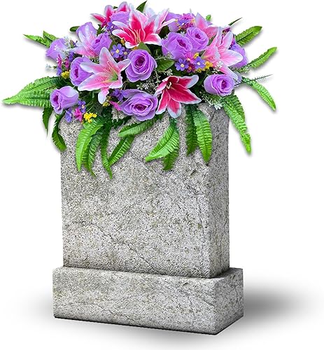 Flores de tumbas para cementerio, flores artificiales para lápidas al aire libre, colores que no se corren y se ajustan fácilmente
