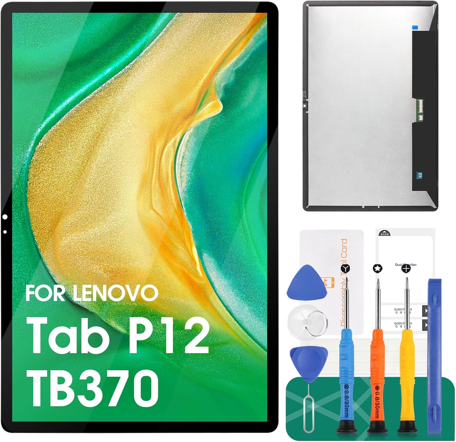 SRJTEK for Lenovo Tab P12 Screen Replacement for Lenovo Tab P12 LCD Display for Lenovo Tab P12 TB370 TB370FU TB370FC Touch Screen Digitizer Assembly with Repair Kits 12.7" (Black)