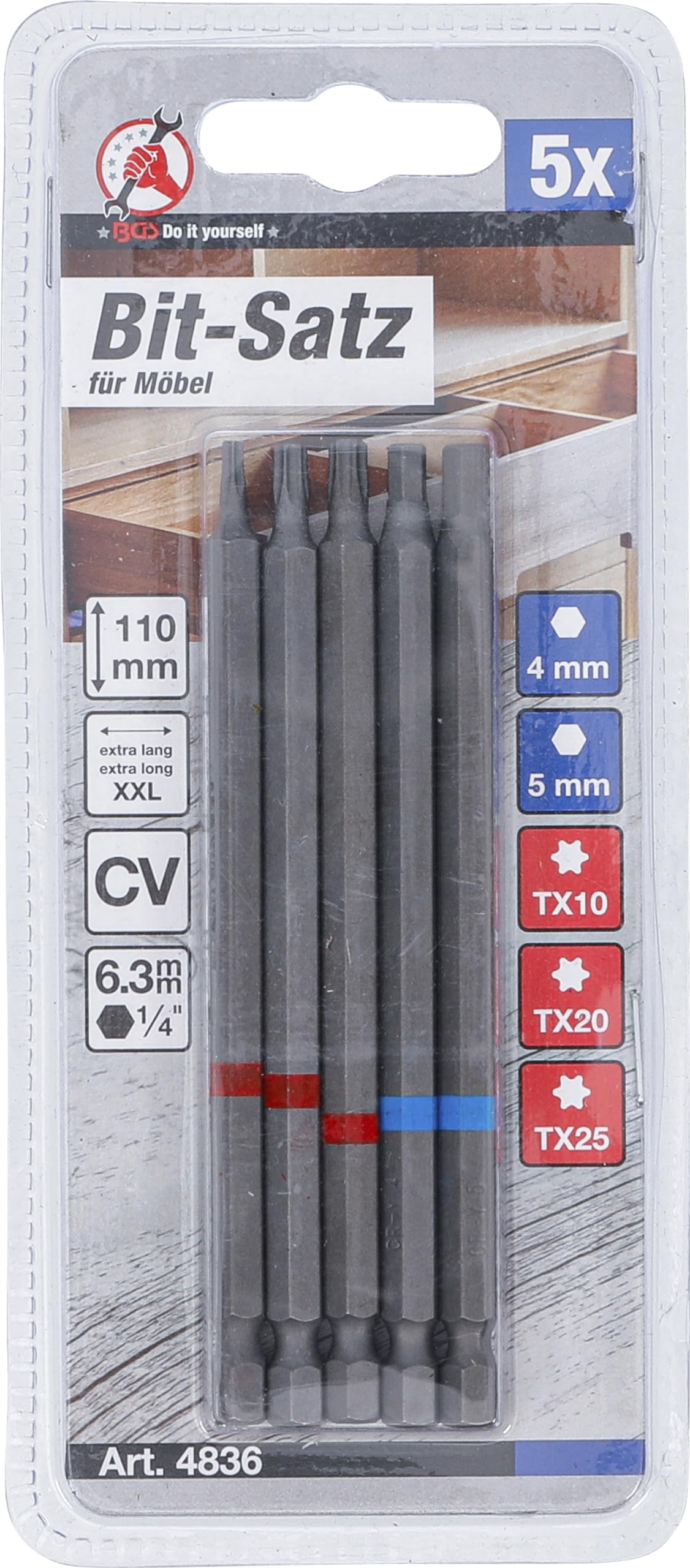 Jeu D’embouts De Torsion BGS 20818 – 10 Pièces 1/4” (6,3 Mm) Pour Vis Cruciformes Et Torx