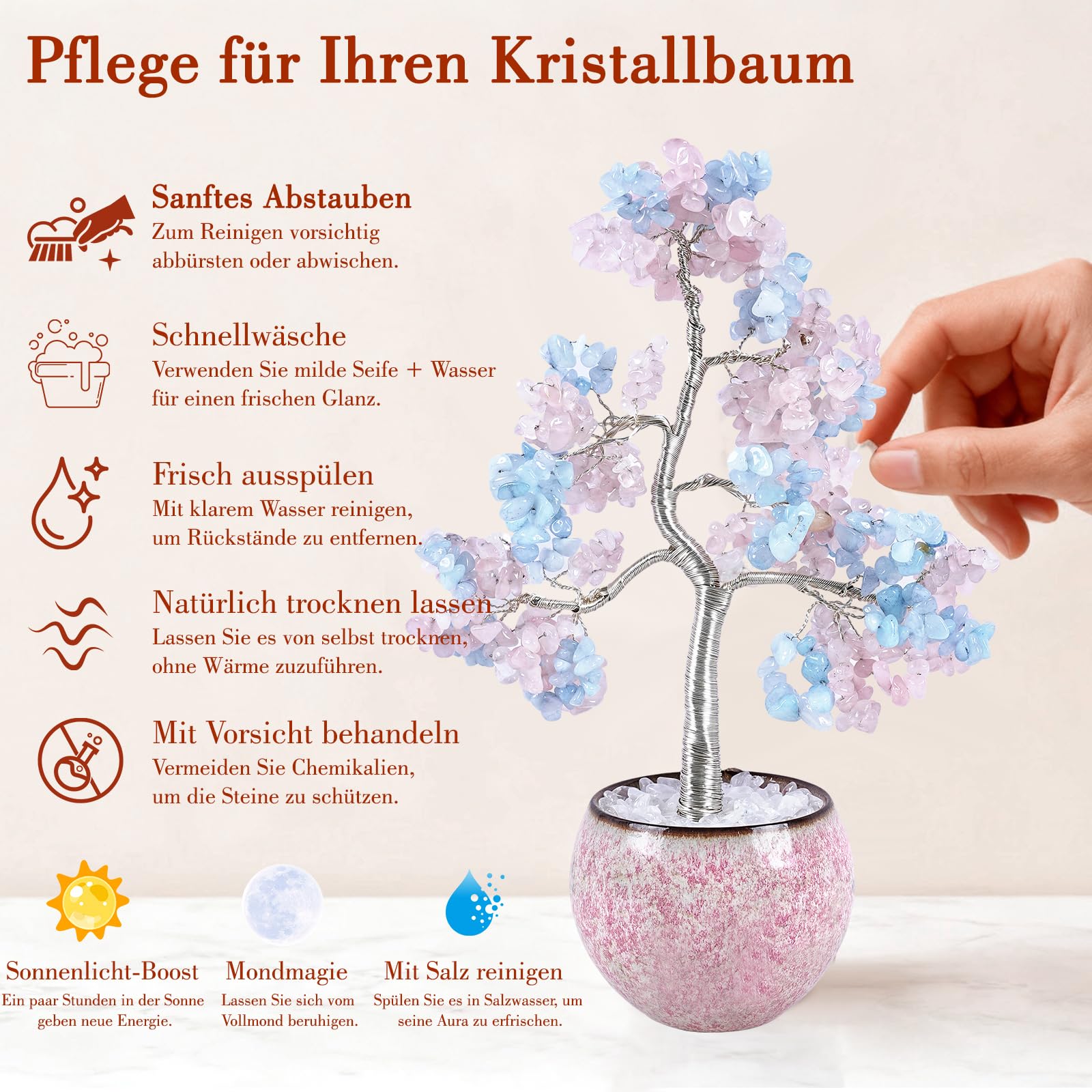 Blau Bonsai Baum Größe 24 Zentimeter - Feng Shui für Wohlstand & Glück, Spirituelles Geschenk für Frauen zu Geburtstagen und Raumdekoration