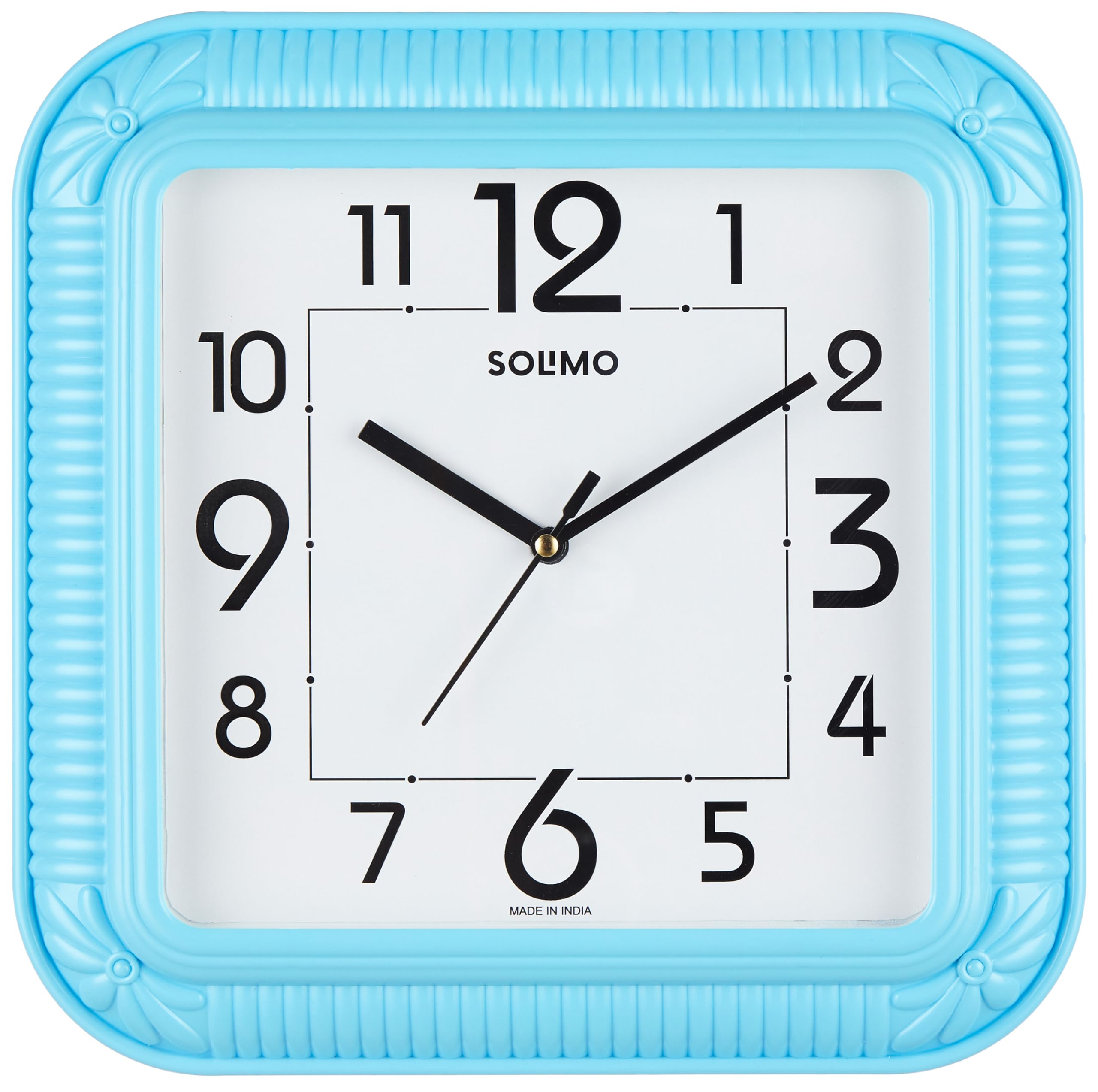 Amazon Brand - Solimo Square Wall Clock | Plastic | 12 Inch | Sky Blue-Analog
