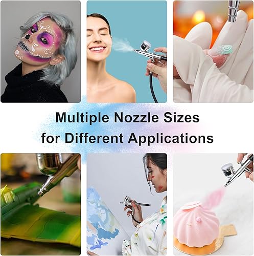 Miniatura 7 de Kit de aerógrafo recargable con compresor, indicador de batería, sensor de humedad y pantalla PSI, doble acción, PSI ajustable, kit de limpieza