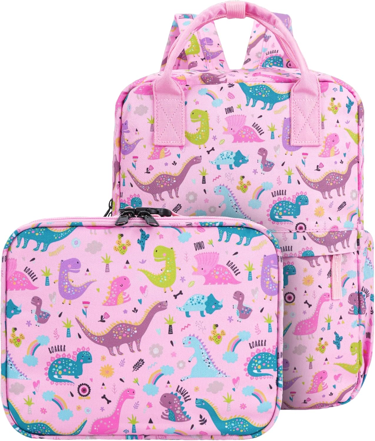 Toddler Backpack with Lunch Bag Box Set for Preschool Kindergarten Boys Girls Kids Small Backpacks School Bookbag for Elementary Primary(Cute Pink Dino) - Image 1 of 8
