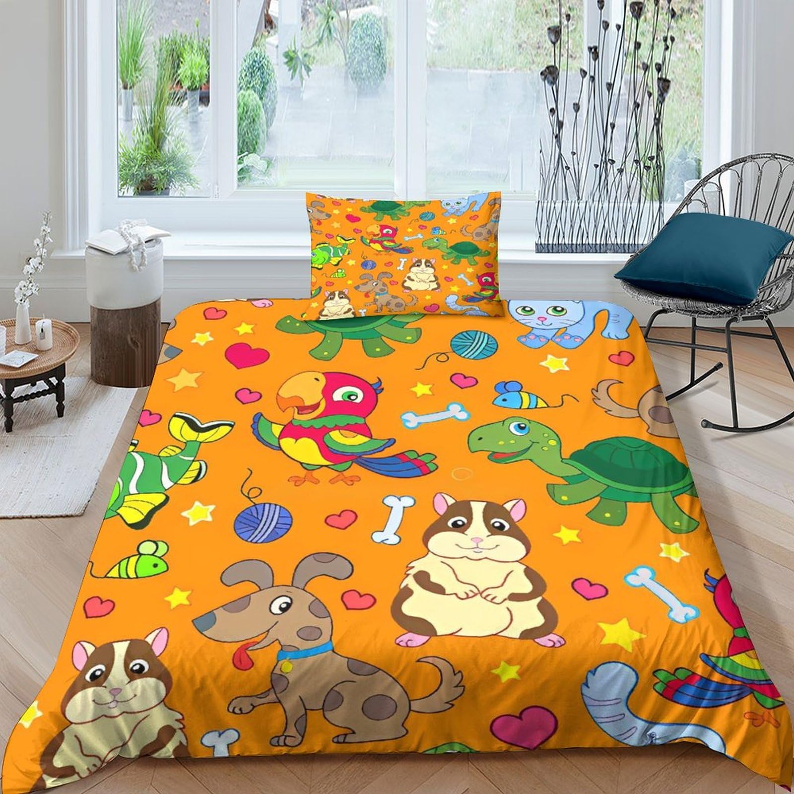 Housse de couette tortue perroquet imprimé 3D en microfibre douce avec zip
