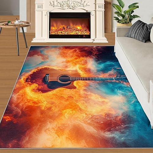 Miniatura 141 de Alfombra de instrumentos musicales – Alfombras de 4 x 5 pies para sala de estar, alfombra de área musical, alfombra de área musical, alfombra