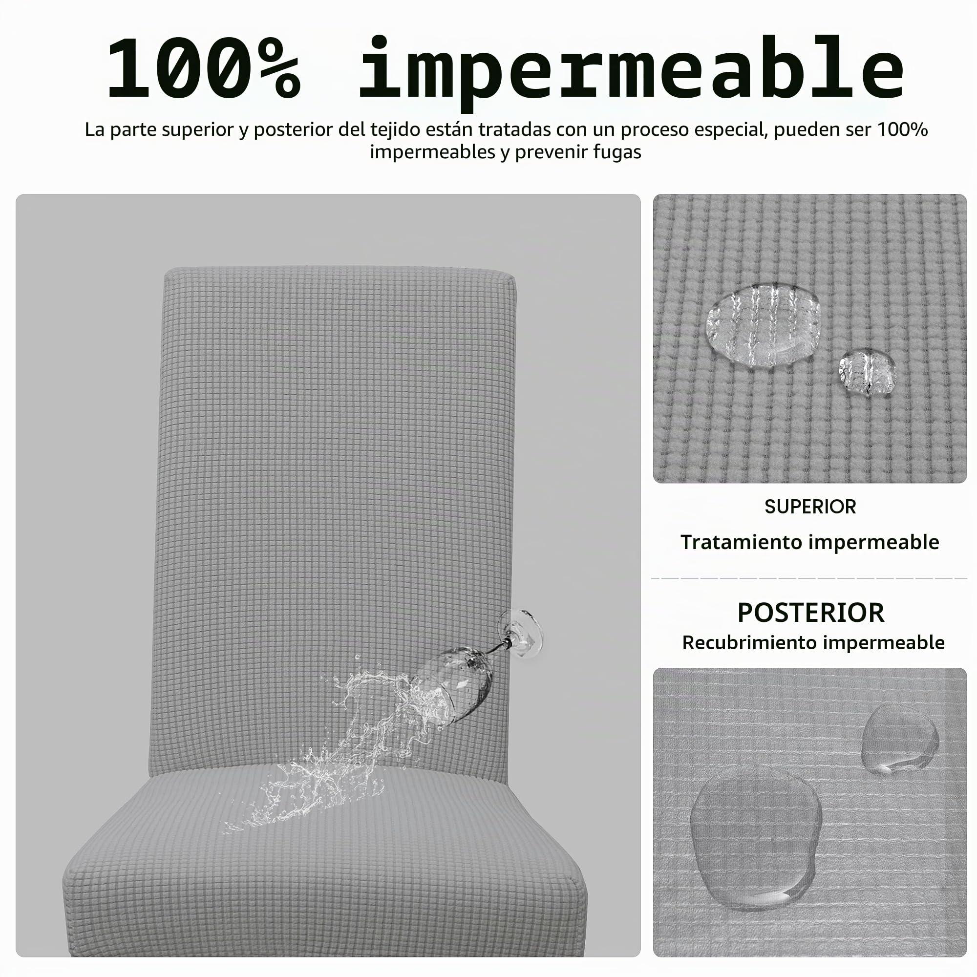 Easy-Going Juego de 6 Fundas para sillas de Comedor 100% Impermeables, Fundas elásticas de Jacquard para Silla Parson, Protector de Silla extraíble y Lavable para el hogar, Restaurante, Banquete