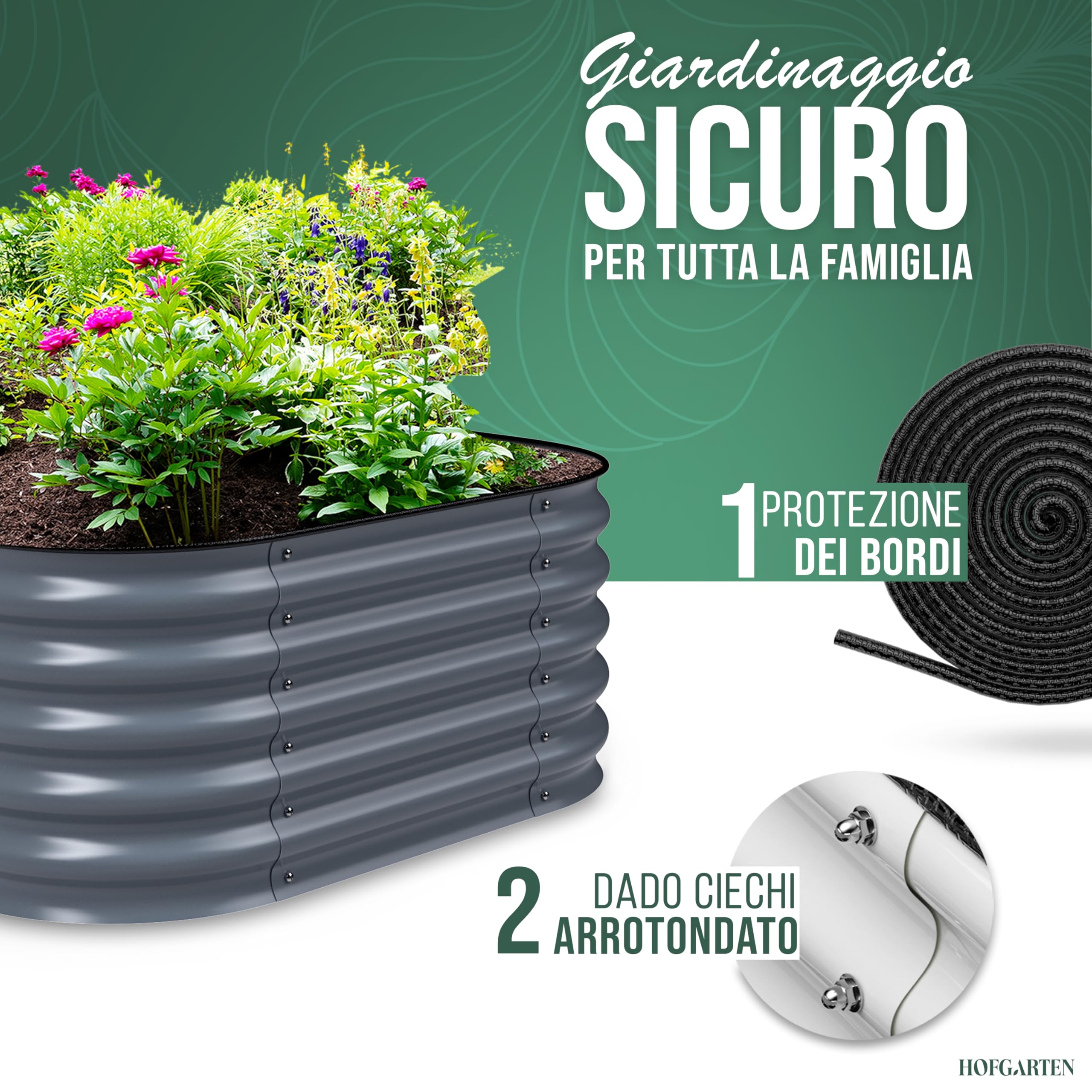 HOFGARTEN 200x60x42 cm Orto Rialzato da Esterno - Letto da Giardino 6-in-1 - Cassone per Aiuola in Acciaio Zincato con Fondo Aperto - Inossidabile & Durevole - Kit Fioriera per Terrazzo (Antracite)