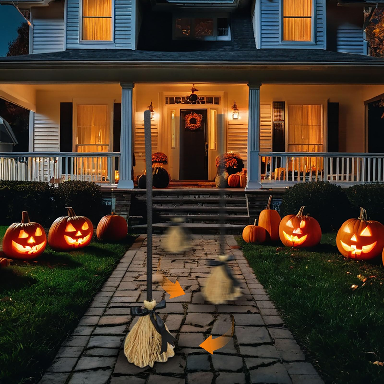 Tanzender Hexenbesen Halloween Deko - Beweglicher Besen Mit Gruseligem Gelächter & Beleuchtung