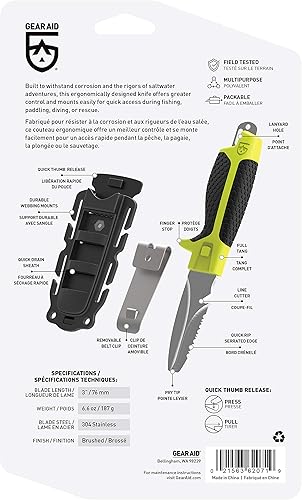 Miniatura 3 de GEAR AID Tanu - Cuchillo de buceo y rescate con funda, hoja de punta roma de 3 pulgadas