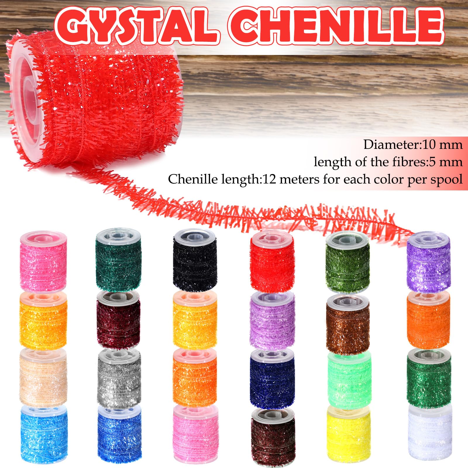 24 Pcs Fly Tying Materials Multi Colored Chenille Fly Fishing Thread DIY Fishing Tying Line Kit for Nymphal Bugs Scud Shrimp Lures Flies Supplies