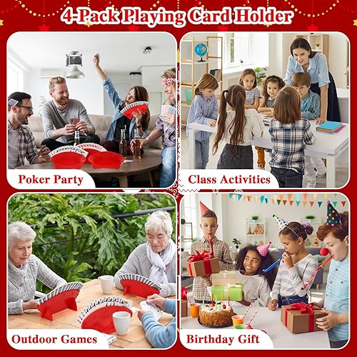 Miniatura 6 de Shappy Paquete de 4 portatarjetas de plástico de 8.5 x 3.9 pulgadas, tarjeteros manos libres para jugar a cartas, adultos, niños, personas mayores,