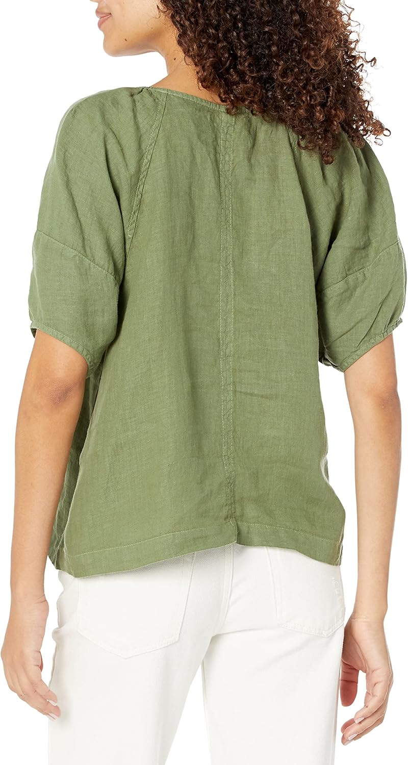Velvet by Graham & Spencer Womens Callin Puff Sleeve Woven Linen TopBlouse - Image 2