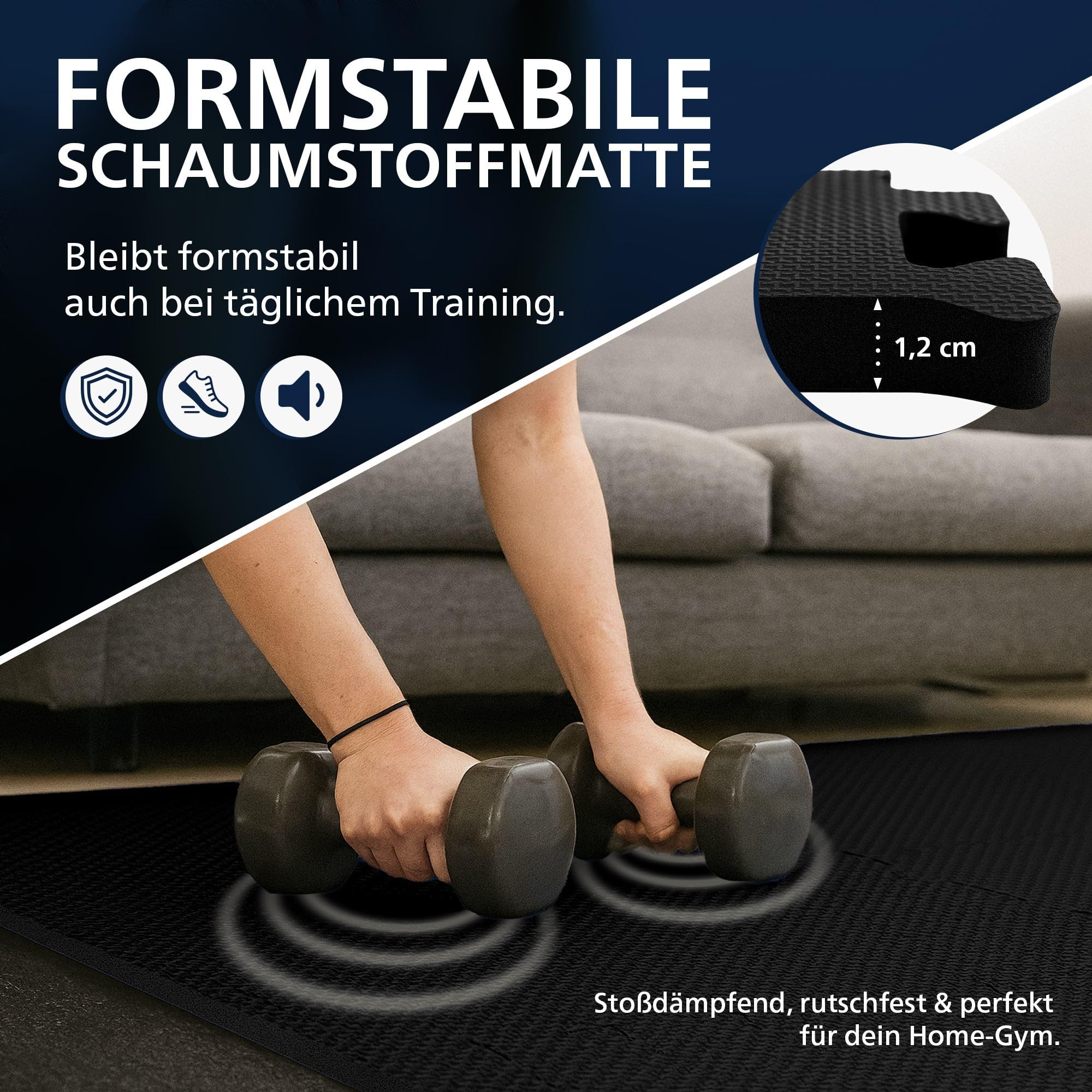 CLP Bodenschutzmatte Fitness 60x60 cm groß extra dick 6er Set Puzzlematte, rutschfeste Schutzmatten für Pool, Fitnessraum und Boden
