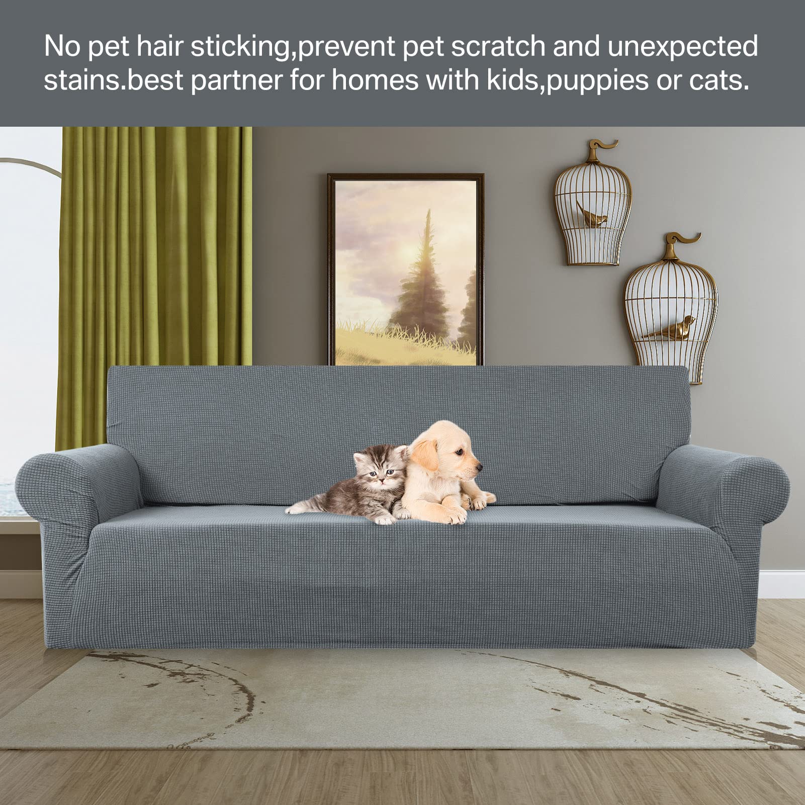 HEYOMART High Stretch Sofa Cover 1 2 3 4 Seater Couch Cover for Living Room Jacquard Knitted Thick Sofa Slipcovers for Dogs Pets Cats Furniture Protector (2 Seater - Image 2