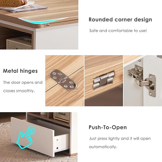 ModernLuxe Coffee Table with Storage, Lift Up Coffee Table for Living Room, Side Table with 2 Drawers and Open Storage Compartments, Height Adjustable, 3 Modes, Rounded Corner Design, White & Oak